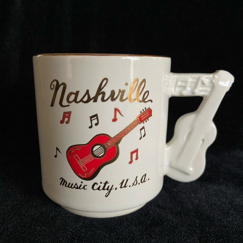 🩵 NASHVILLE GUITAR HANDLE MUG MUSIC CITY USA Country Rock Star Capital Chokin